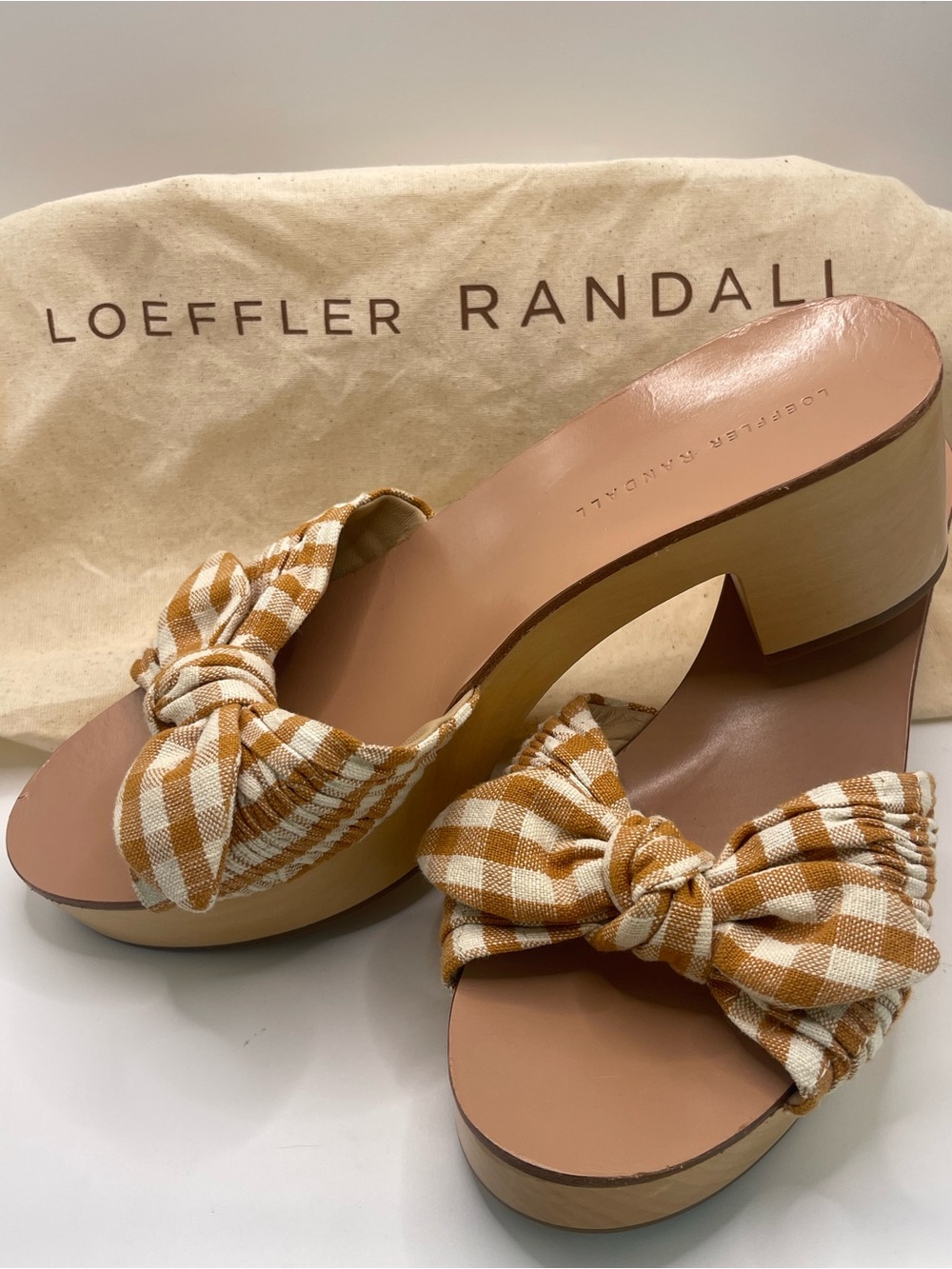 LOEFFLER RANDALL Regina Clog Slide Sandal Gingham in Amber 8.5M Dustbag Included